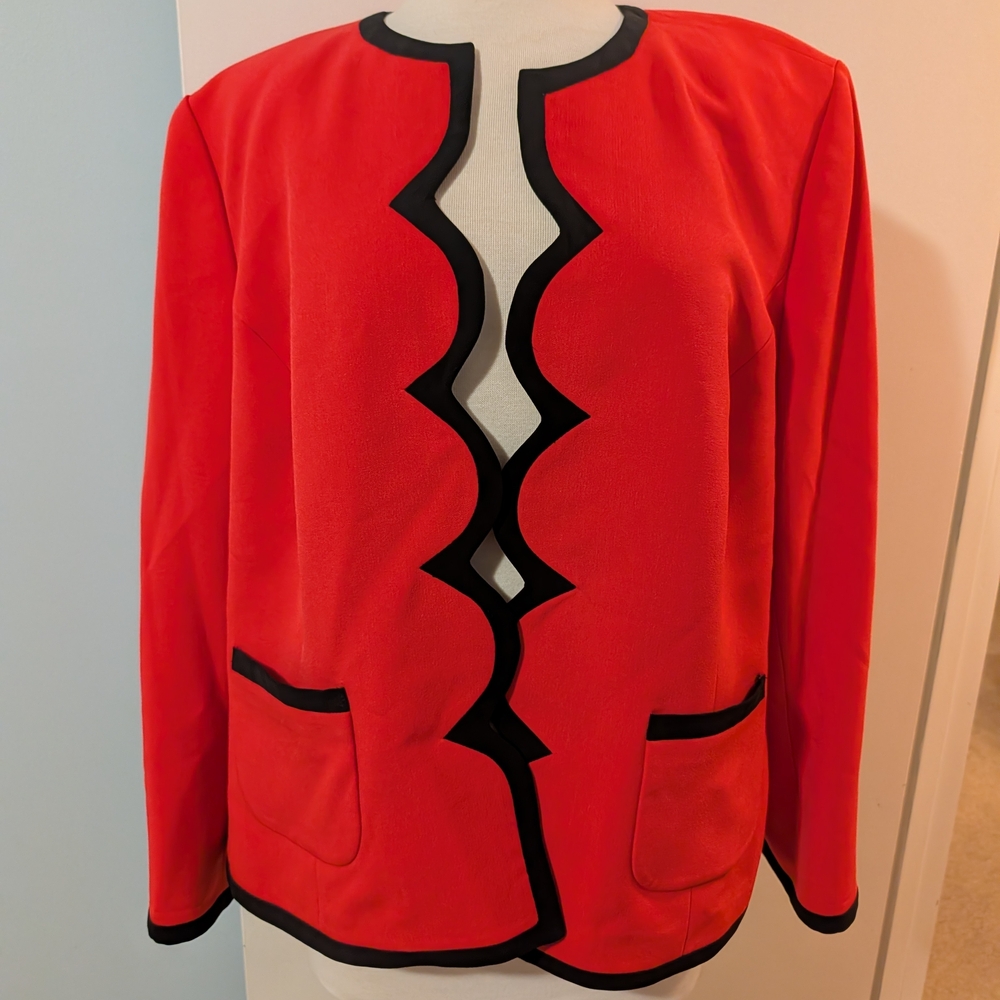 Kasper Red Blazer with Black Accents